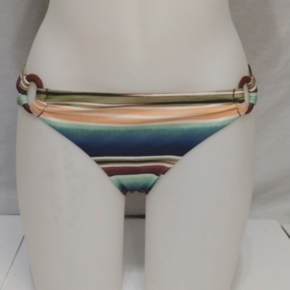 NWT Vix Paula Hermanny Striped Bikini Bottom Ring Detail Resort Luxury Swimwear
